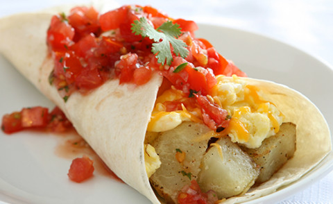 Breakfast Potato and Egg Burritos on a plate