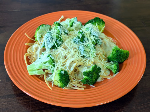 Image of Broccoli Alfredo recipe on a plate.
